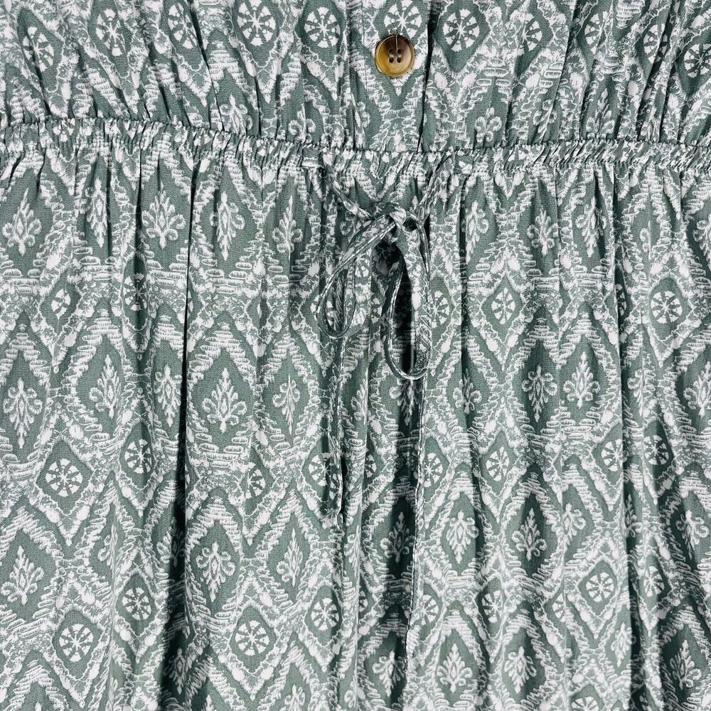 Lucky Brand Women's Midi Dress Large Green Print Button Front Short Sleeve Flowy - Picture 8 of 9